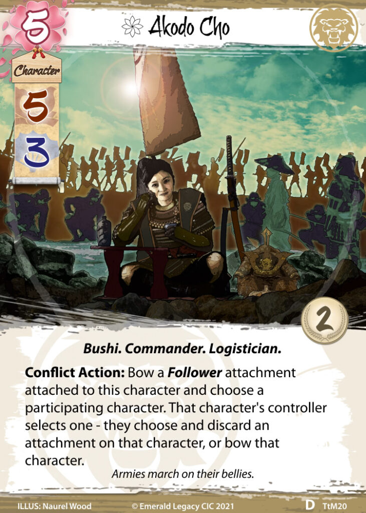 Card image of Akodo Cho, showing artwork, rules text and stats.