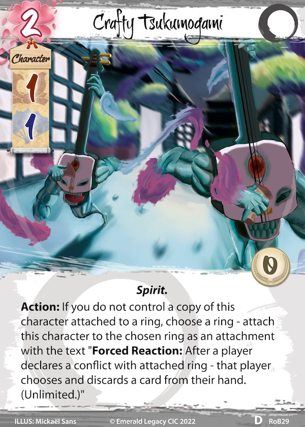 Card image of Crafty Tsukumogami, a new neutral character.